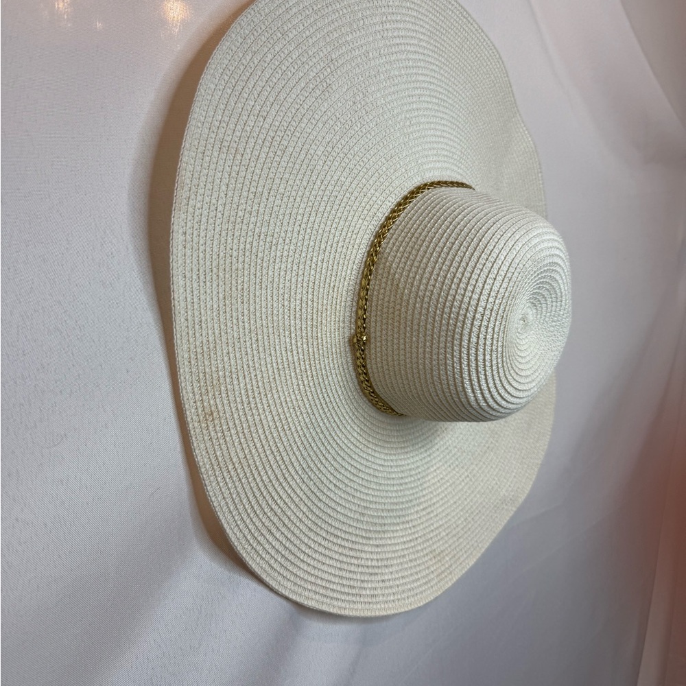 Elegant White Sun Hat with Gold Accent